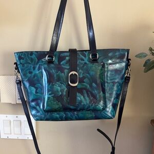 Patricia Nash “Deep Blue Sea” Convertible Tote with Black Straps